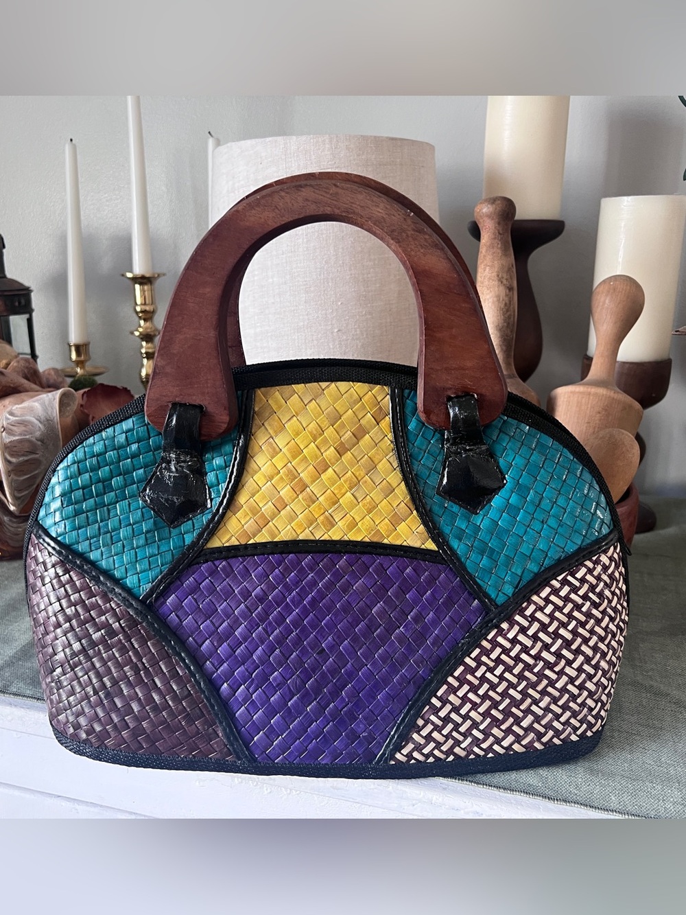 Vintage patchwork dome satchel is a traditional, artisan-crafted native handbag